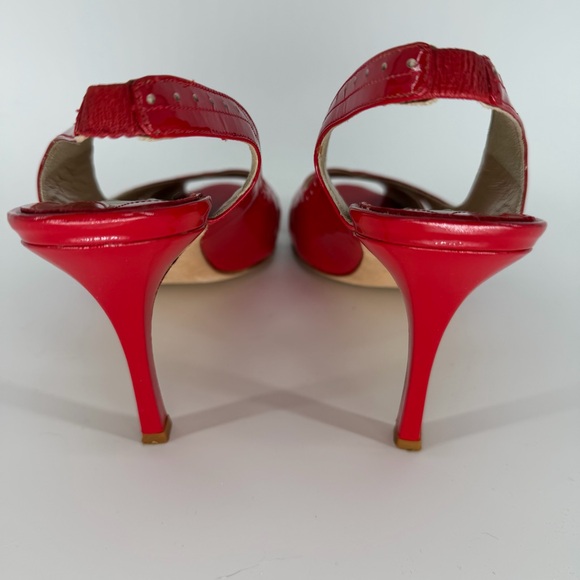 Manolo Blahnik Red Peep-Toe Slingback Heels Womens Size 40.5 - Picture 5 of 11